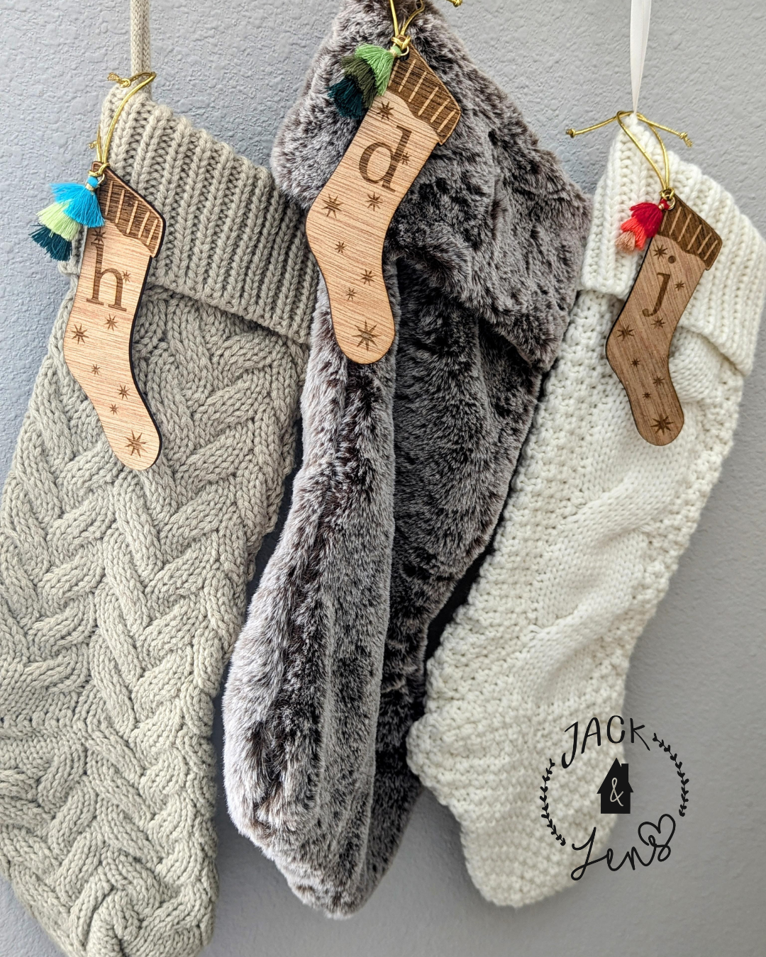Vintage Sock + Engraved Initial | Christmas Stocking Gift Tag