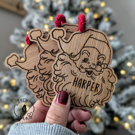 Vintage Claus Ornament + Engraved Name | Christmas Stocking Gift Tag