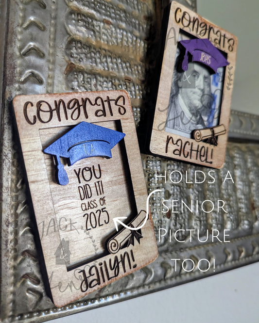 Grad Name + Class Cap | Graduation Gift Money Photo Holder Magnet
