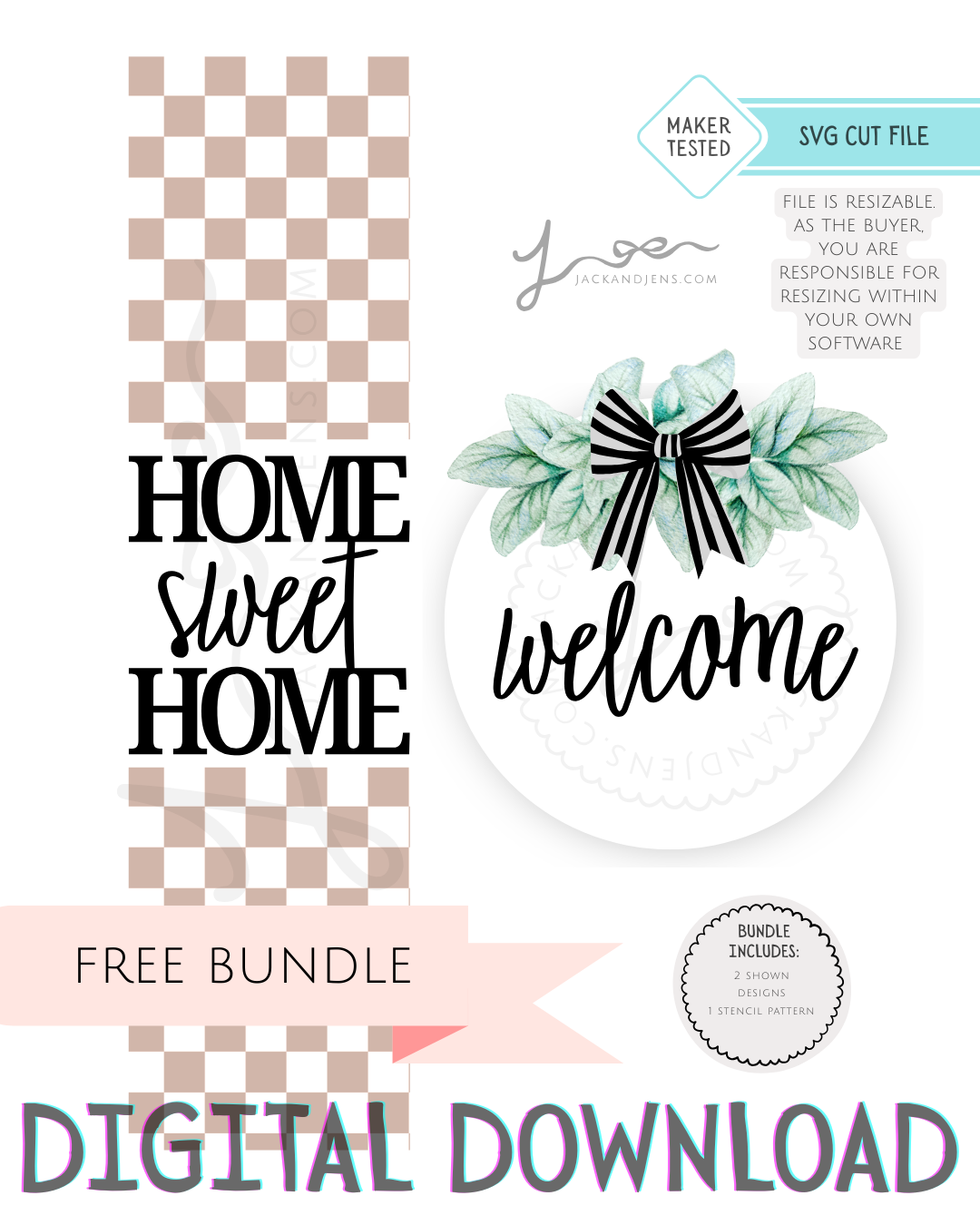 Free SVG File - HSH + Welcome Checkered Bundle