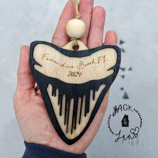 Shark Tooth + Engraved Location | Keepsake Gift Tag
