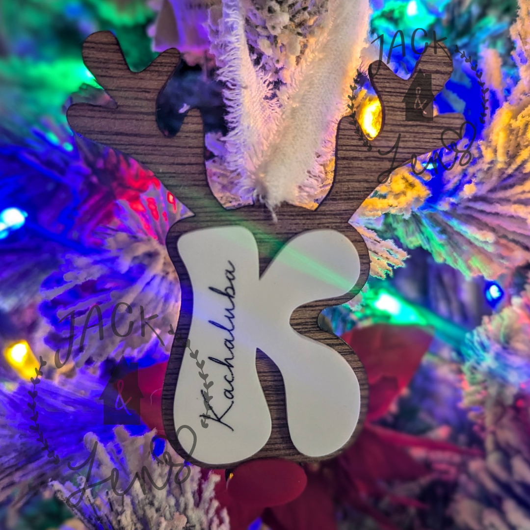 Retro Reindeer Letter + Engraved Name | Christmas Stocking Gift Tag