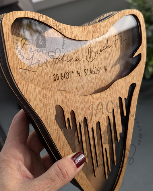 Shark Tooth + Engraved Location | Shadow Box