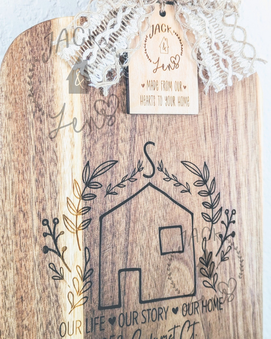 Our Story + Engraved Cutting Board | Housewarming Gift
