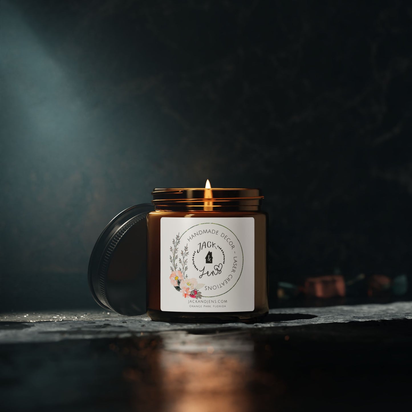 Jack & Jens Logo-Florals | Scented Soy Candle Amber Jar