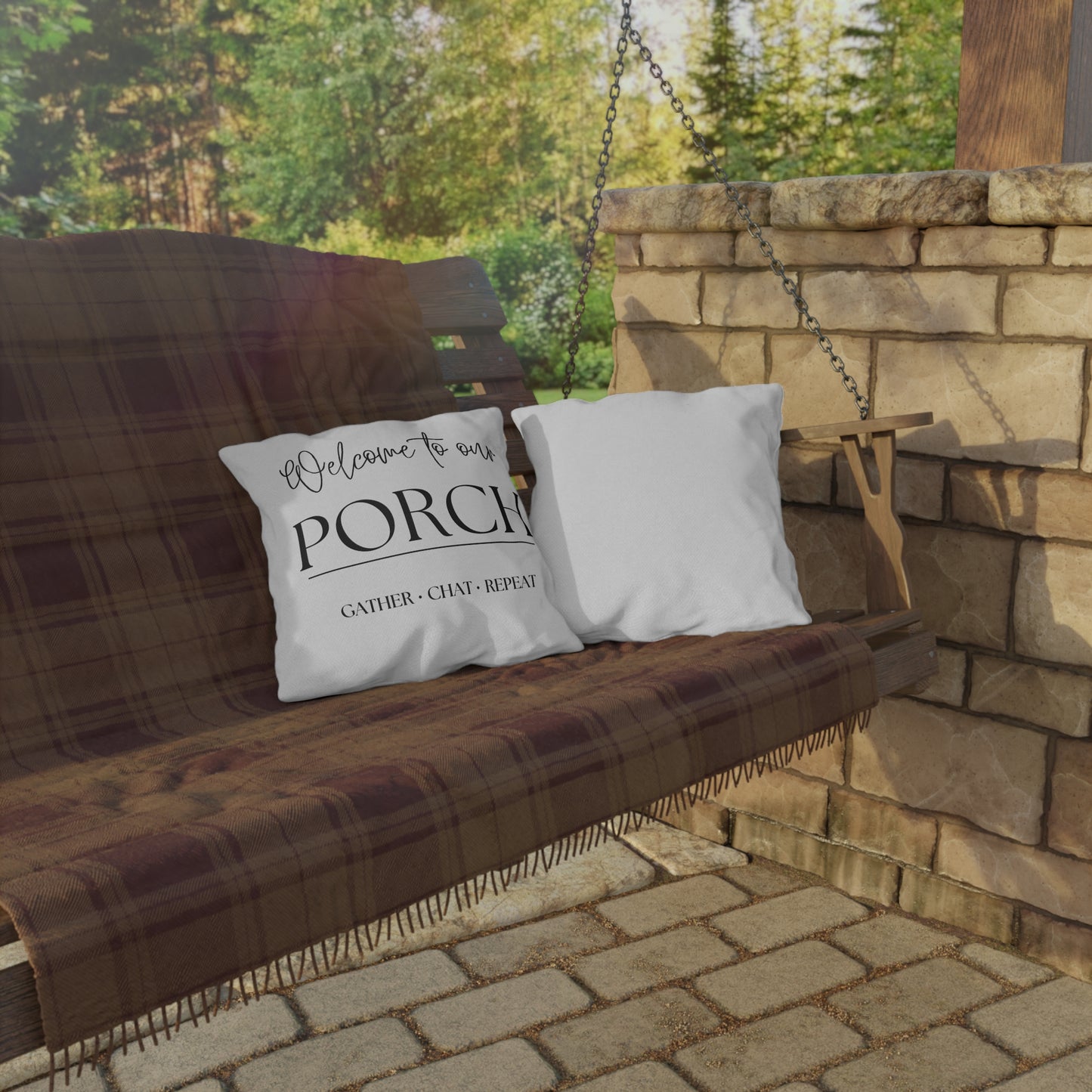 WELCOME TO OUR PORCH Outdoor Pillow