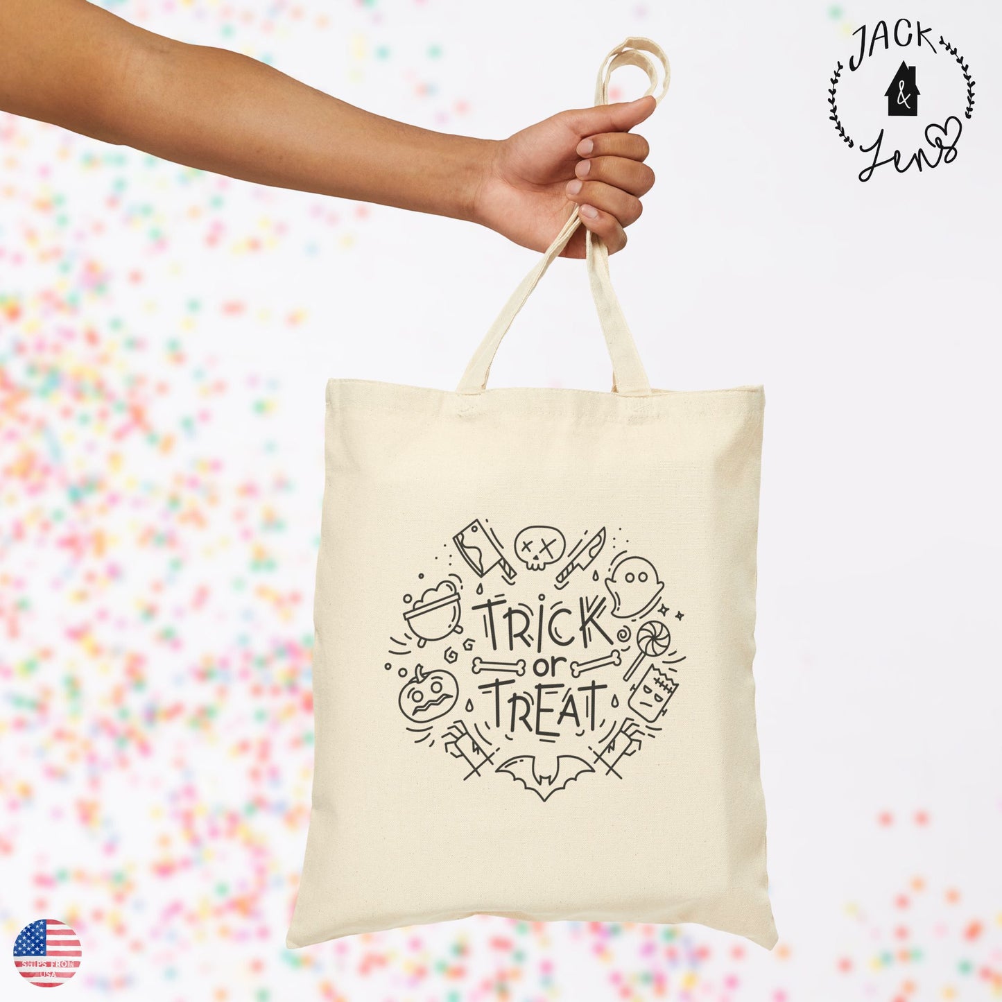 TRICK OR TREAT DOODLES Candy Tote Bag