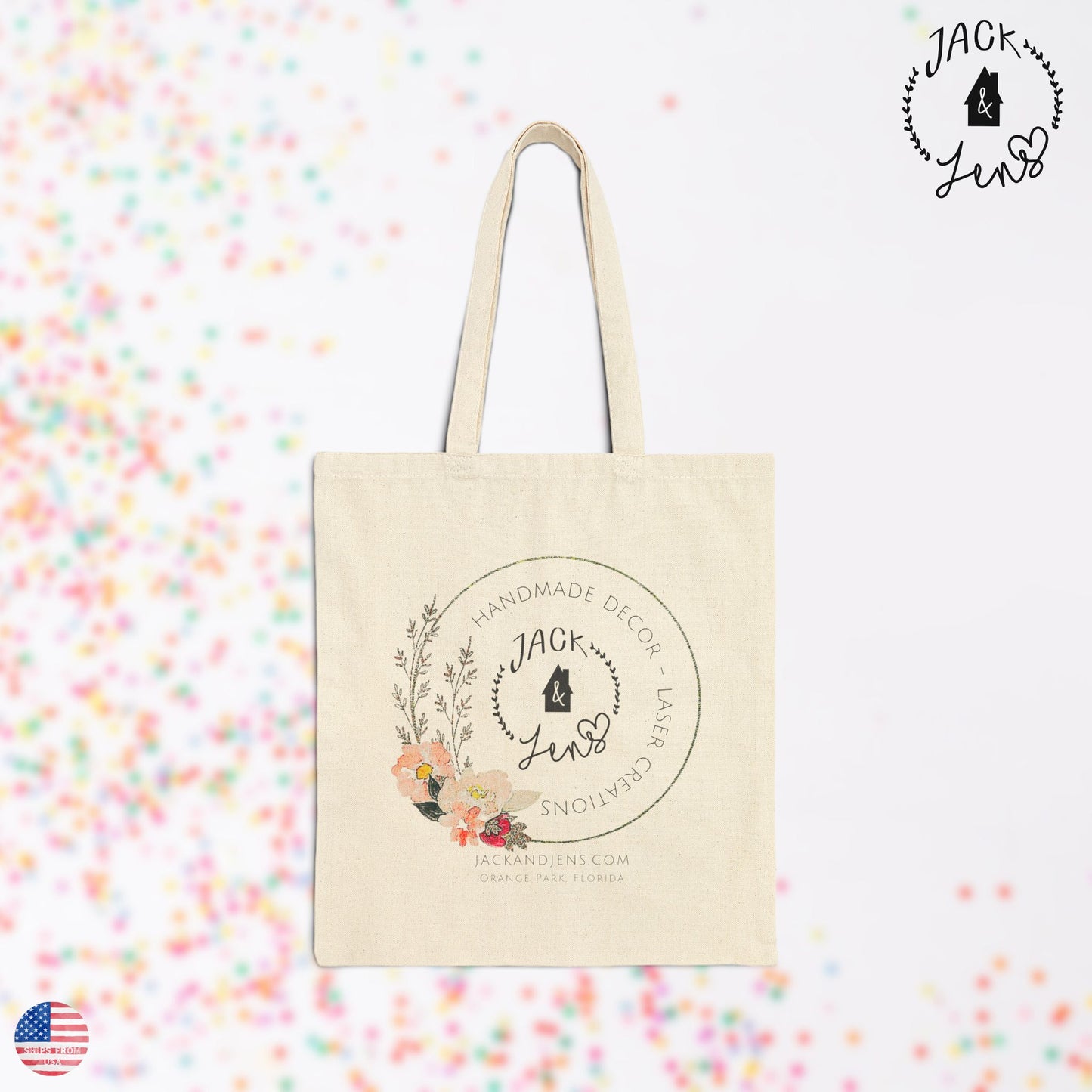 Jack & Jens Logo-Florals | Cotton Canvas Tote Bag