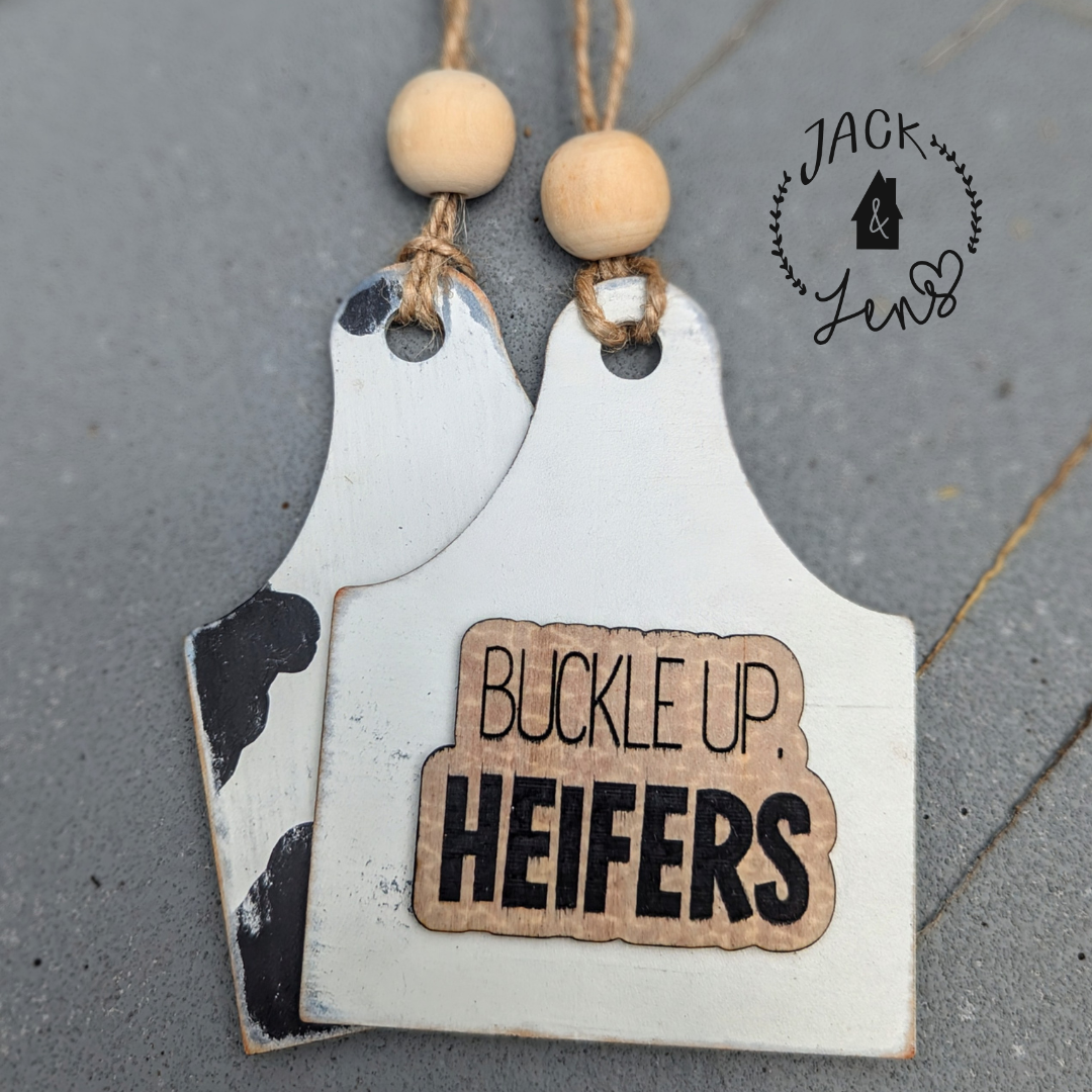 BUCKLE UP, HEIFERS Car Charm Ornament