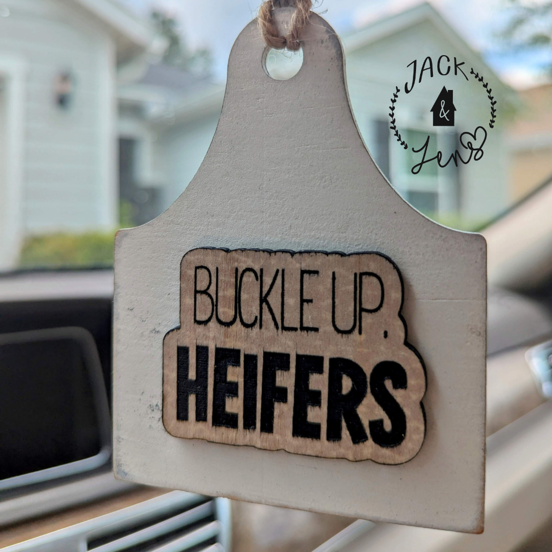 BUCKLE UP, HEIFERS Car Charm Ornament