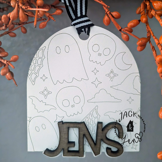 SPOOKY DOODLE NAME Halloween Tag Ornament