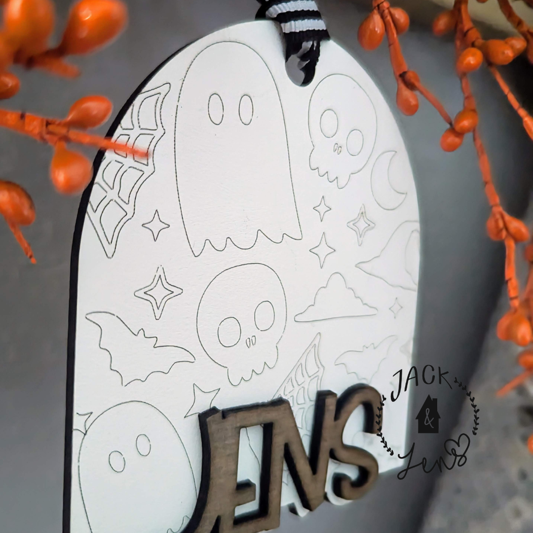 SPOOKY DOODLE NAME Halloween Tag Ornament