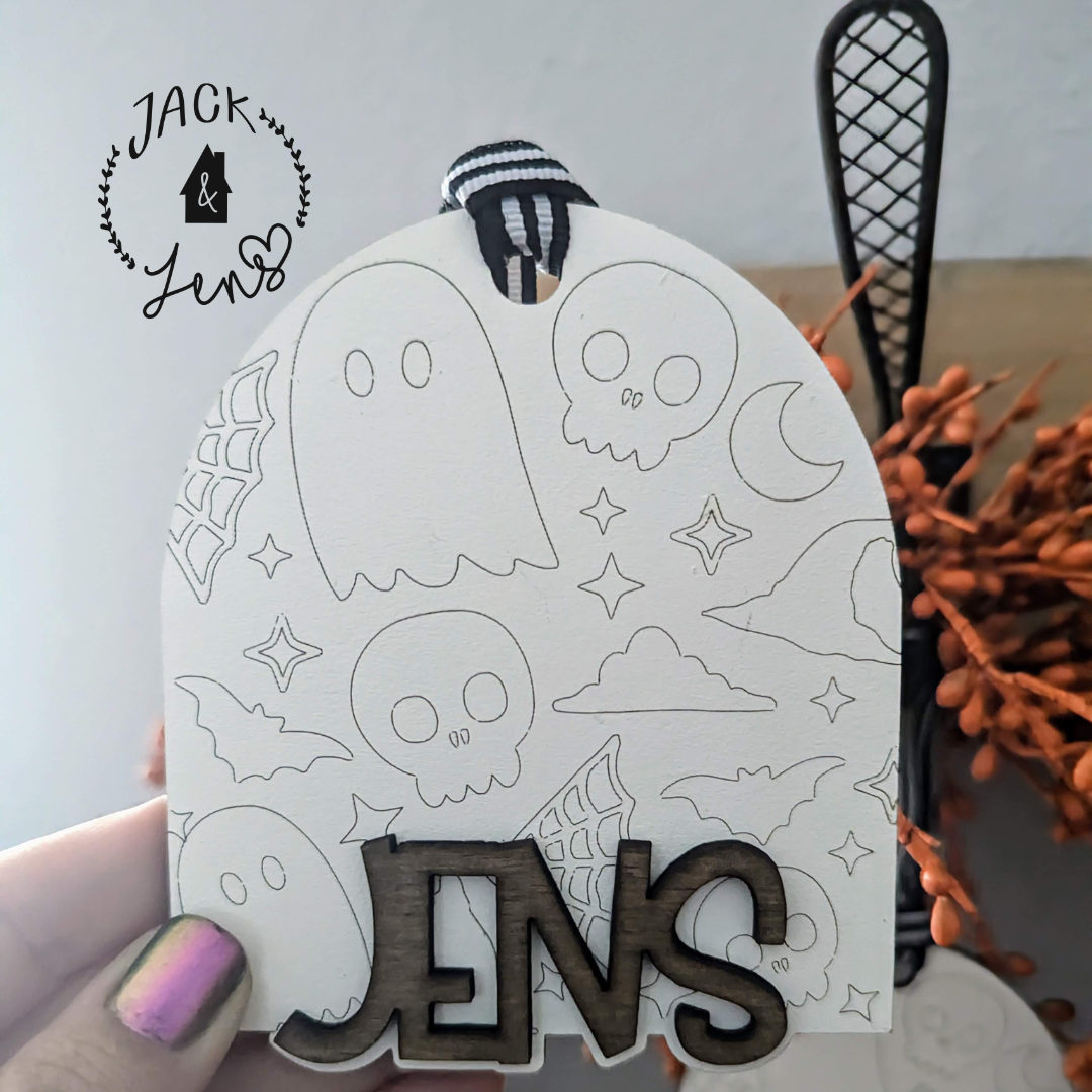 SPOOKY DOODLE NAME Halloween Tag Ornament