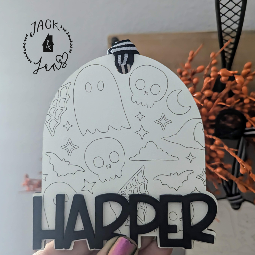 SPOOKY DOODLE NAME Halloween Tag Ornament