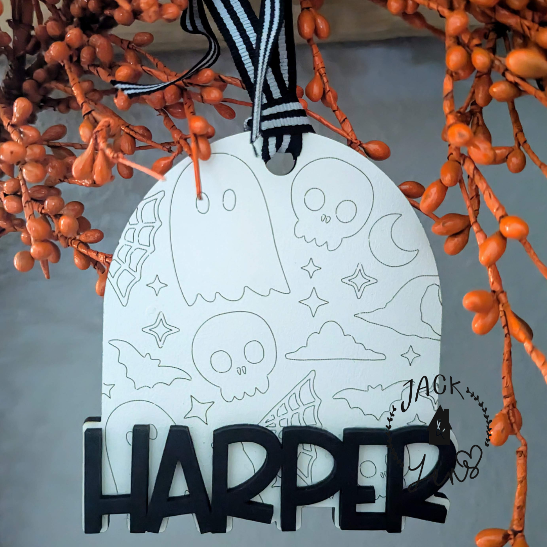 SPOOKY DOODLE NAME Halloween Tag Ornament