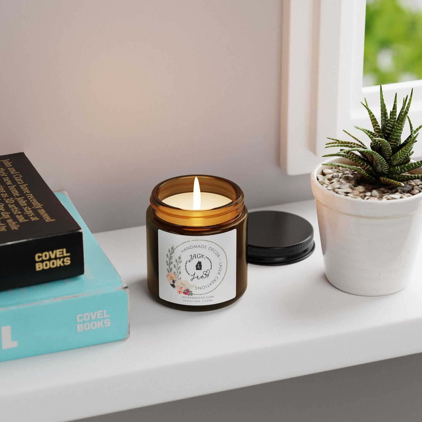 Jack & Jens Logo-Florals | Scented Soy Candle Amber Jar