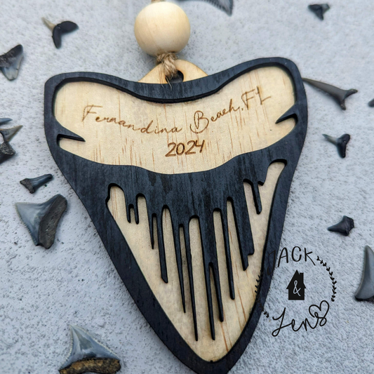 Shark Tooth + Engraved Location | Keepsake Gift Tag