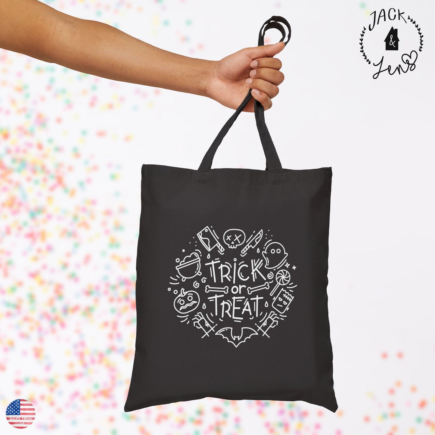 TRICK OR TREAT DOODLES Candy Tote Bag