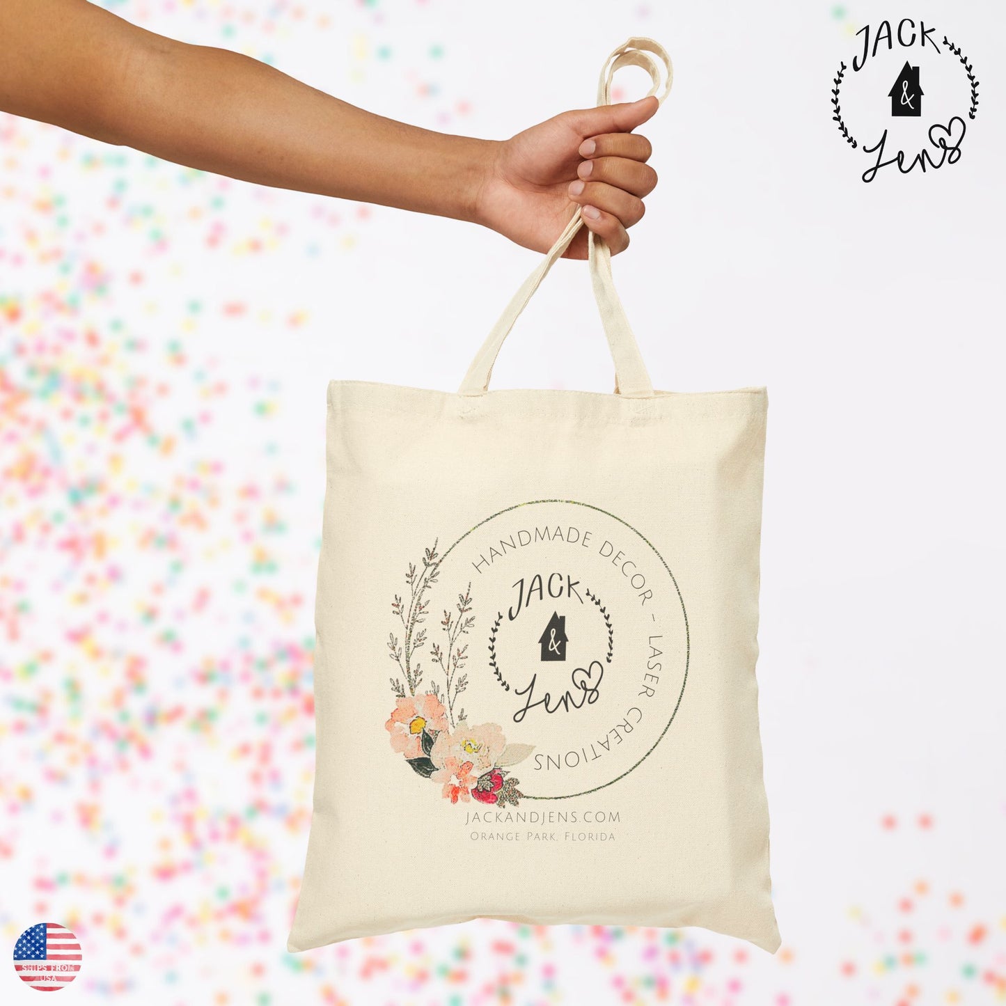 Jack & Jens Logo-Florals | Cotton Canvas Tote Bag