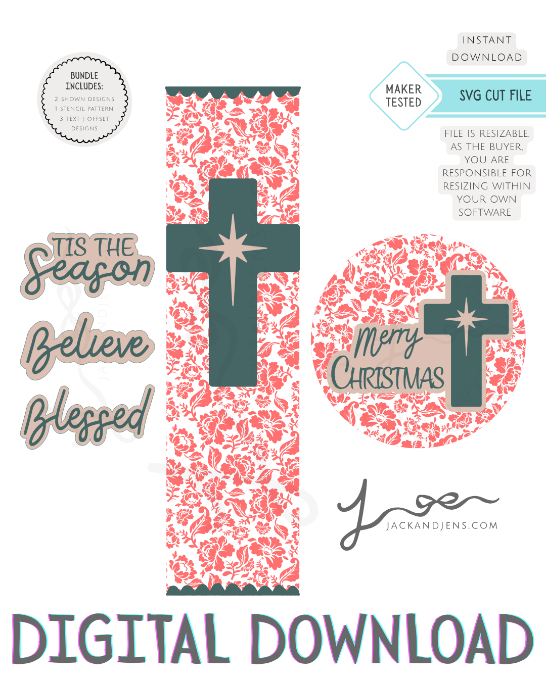 SVG File - Christmas Floral & Cross Bundle