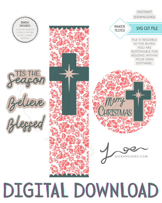 SVG File - Christmas Floral & Cross Bundle