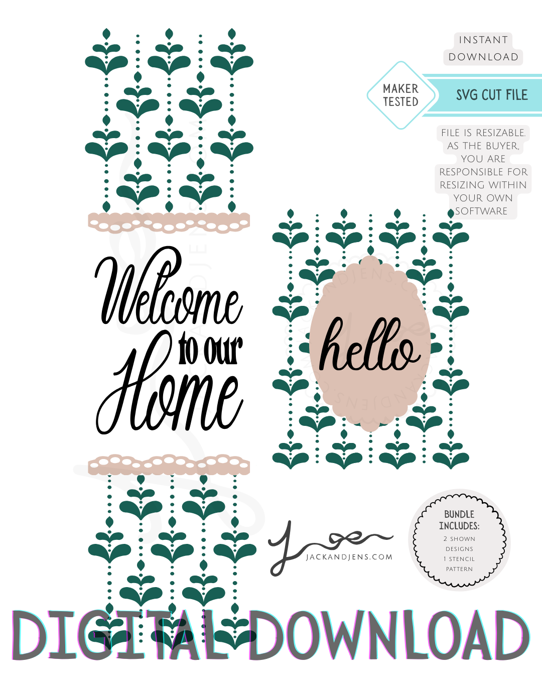 SVG File - Floral Demask Welcome Home Bundle