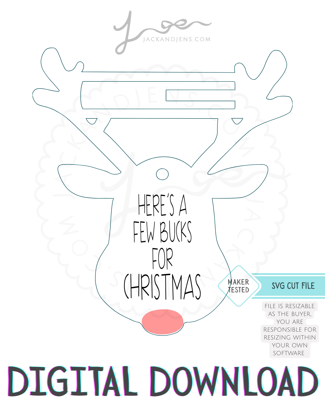 SVG File - Reindeer Bucks | Christmas Money Gift Tag