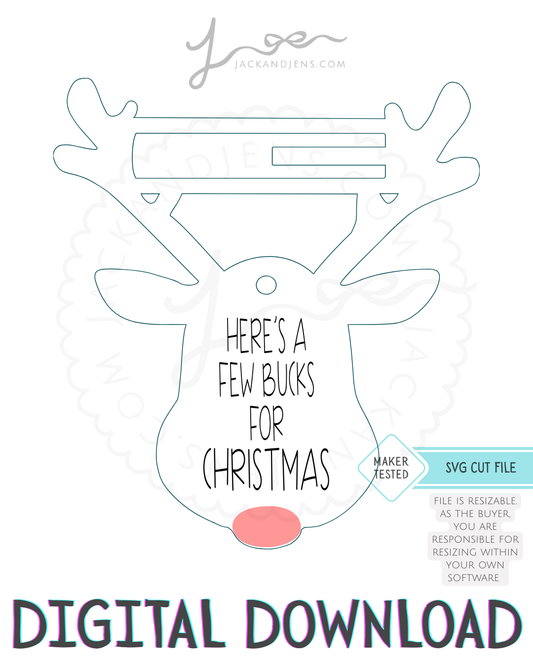 SVG File - Reindeer Bucks | Christmas Money Holder Gift Tag