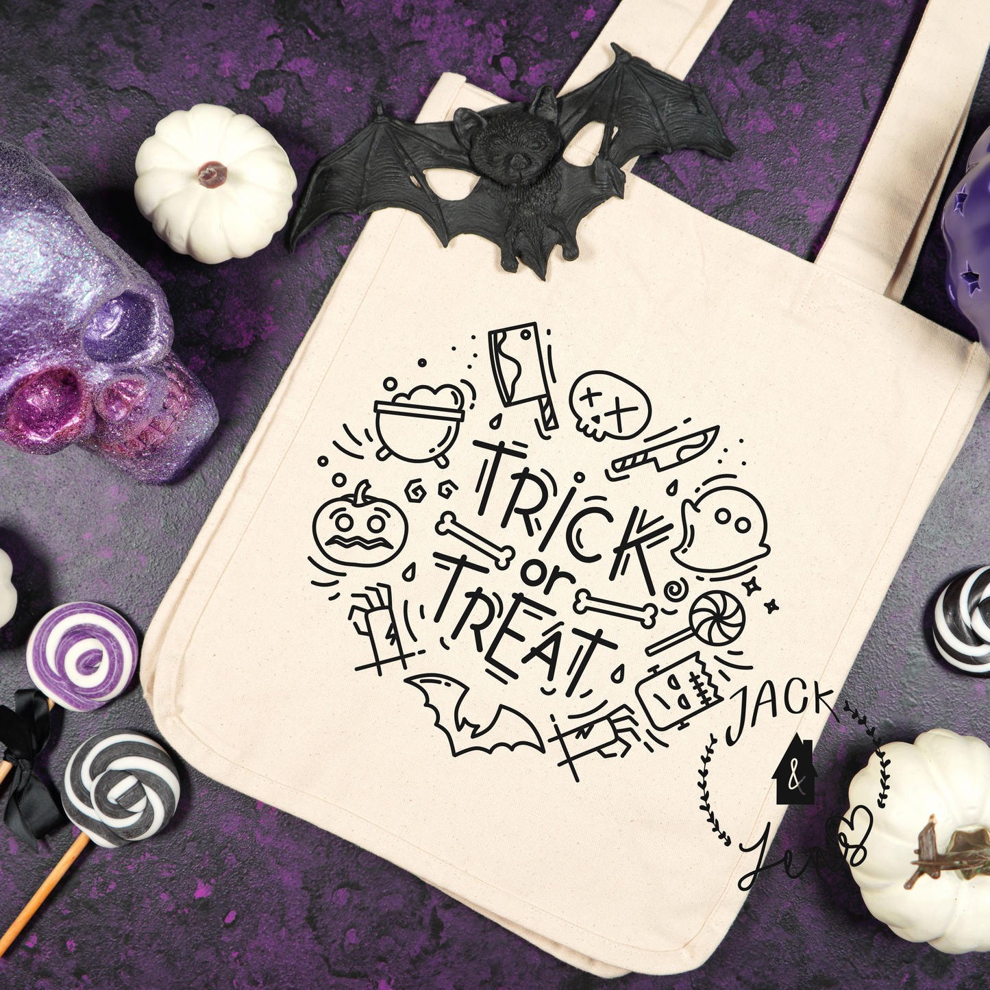 TRICK OR TREAT DOODLES Candy Tote Bag