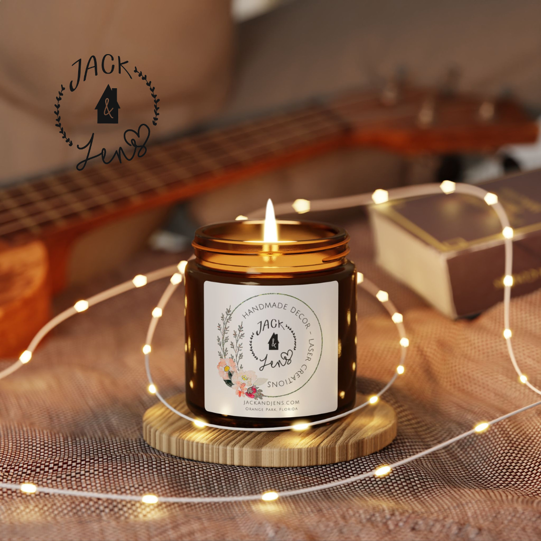 Jack & Jens Logo-Florals | Scented Soy Candle Amber Jar