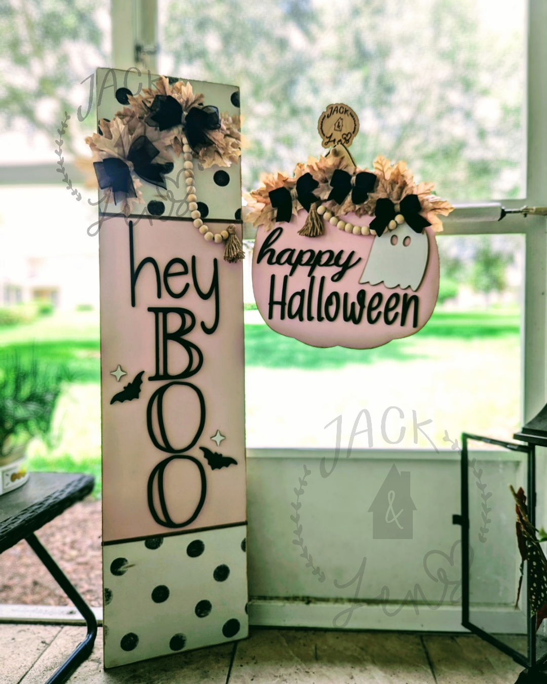 RTS - Pink Hey Boo + Pink Happy Halloween | Halloween Door Set